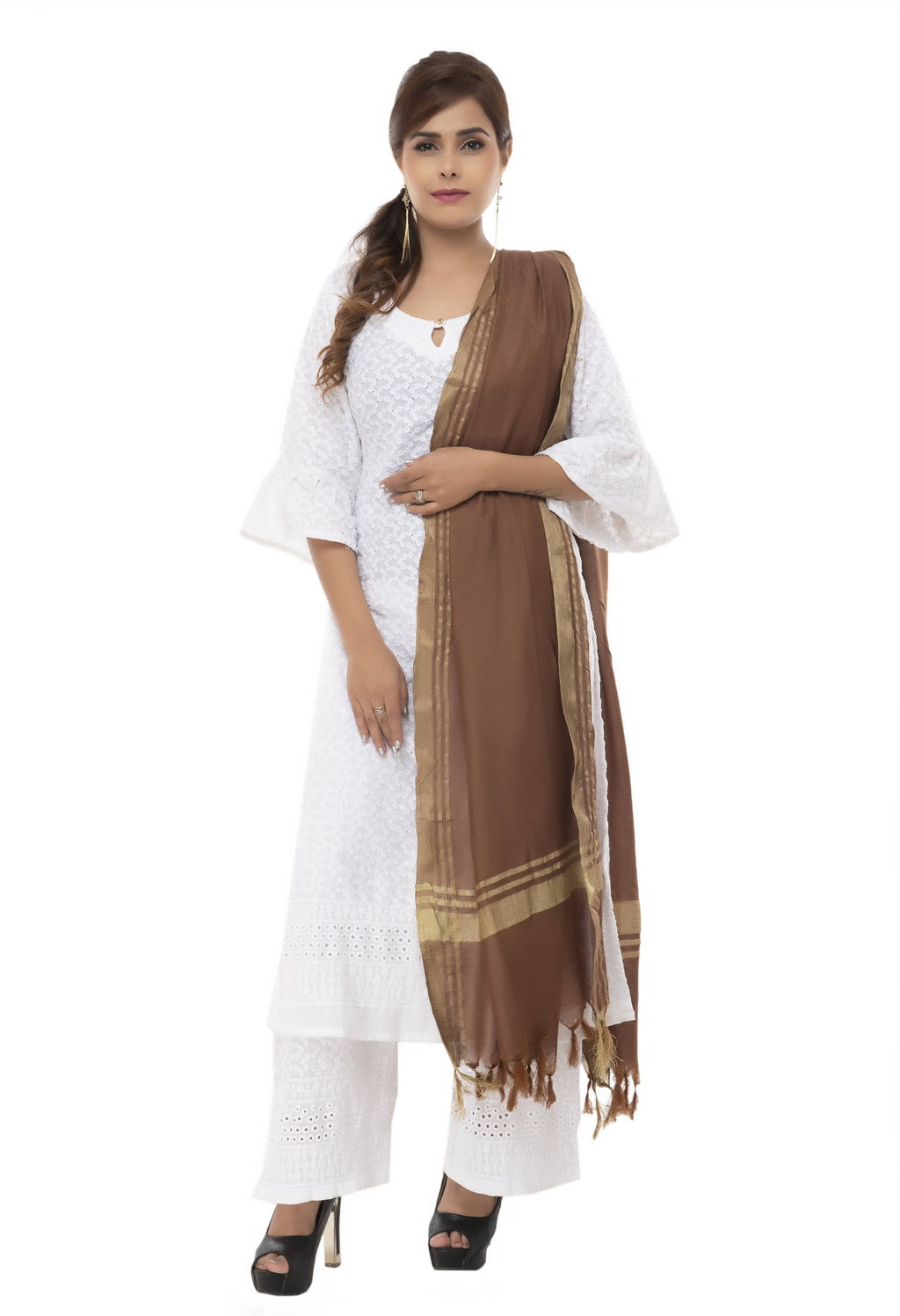 Brown Slub Cotton Dupatta - Elegant Ethnic Scarf