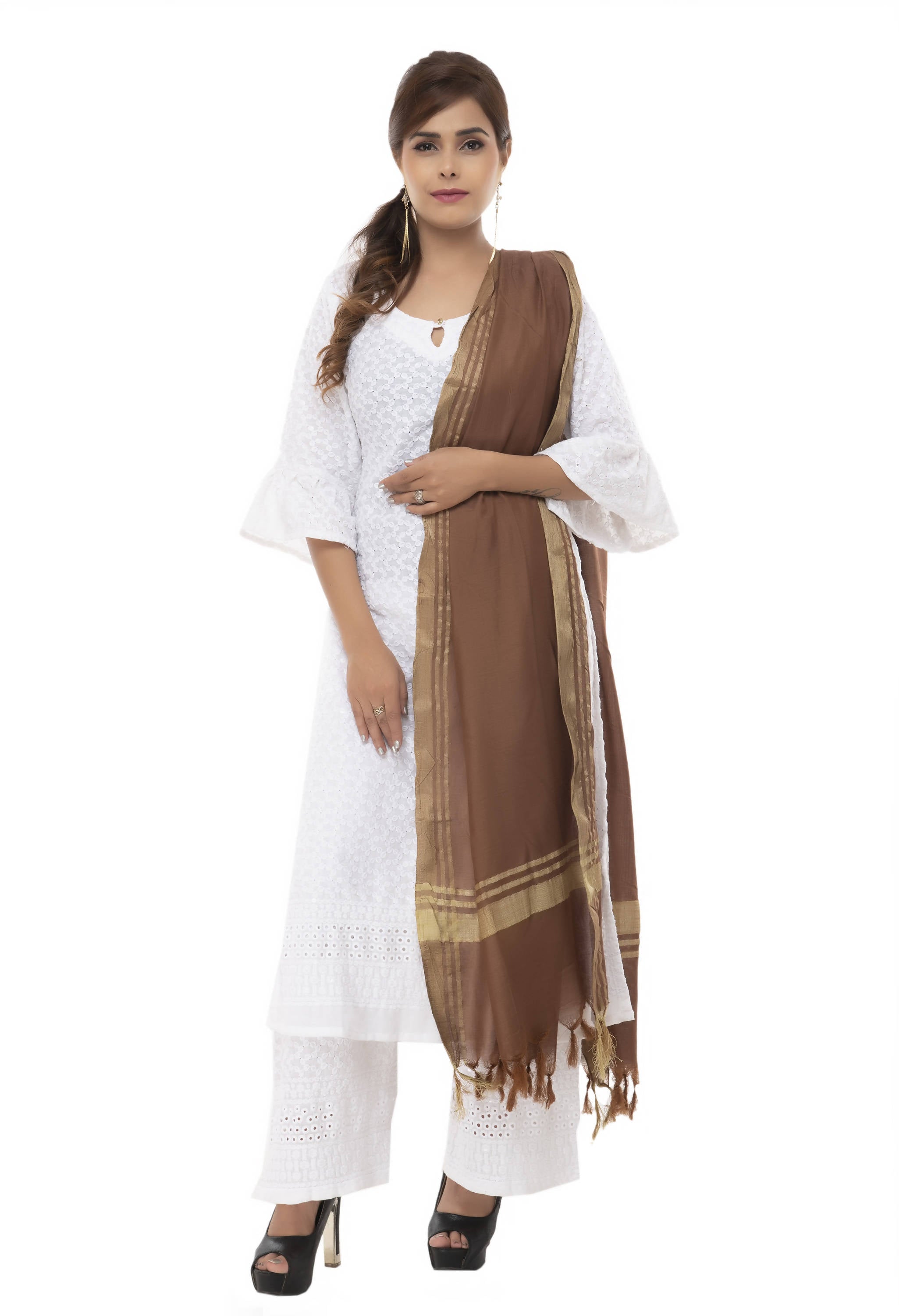 Brown Slub Cotton Dupatta - Elegant Ethnic Scarf