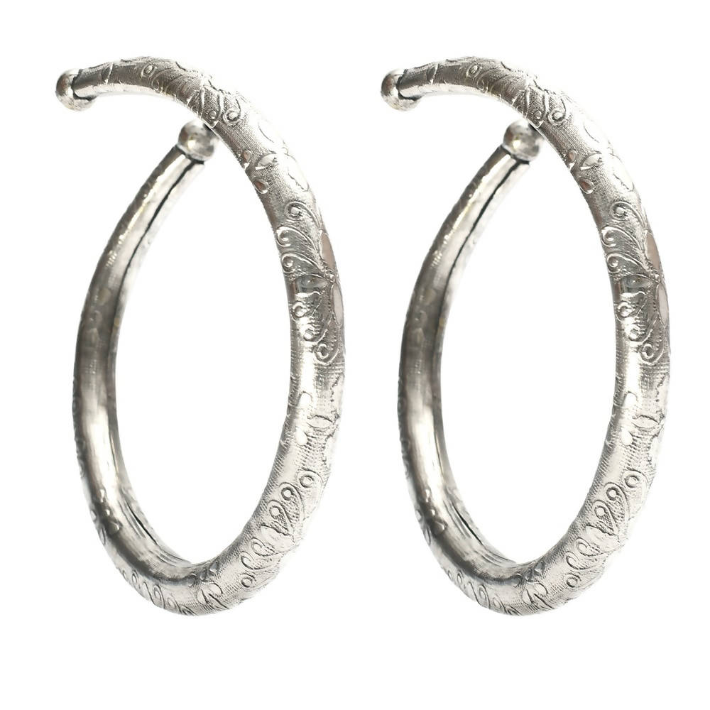 Oxidised Silver Floral Pressing Style Anklets for Women