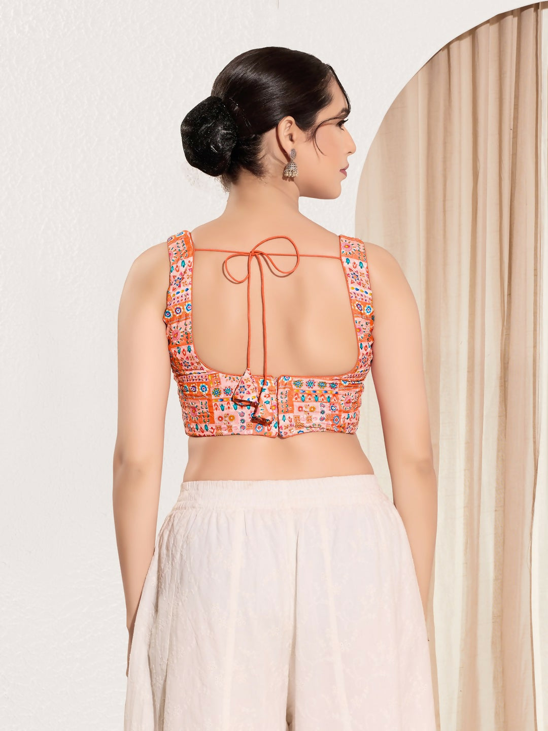 Peach Viscose Rayon Padded Blouse with Square Neck Sleeveless
