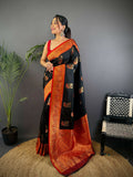 Traditional Maroon Peacock Banarasi Silk Saree with unstitched blouse