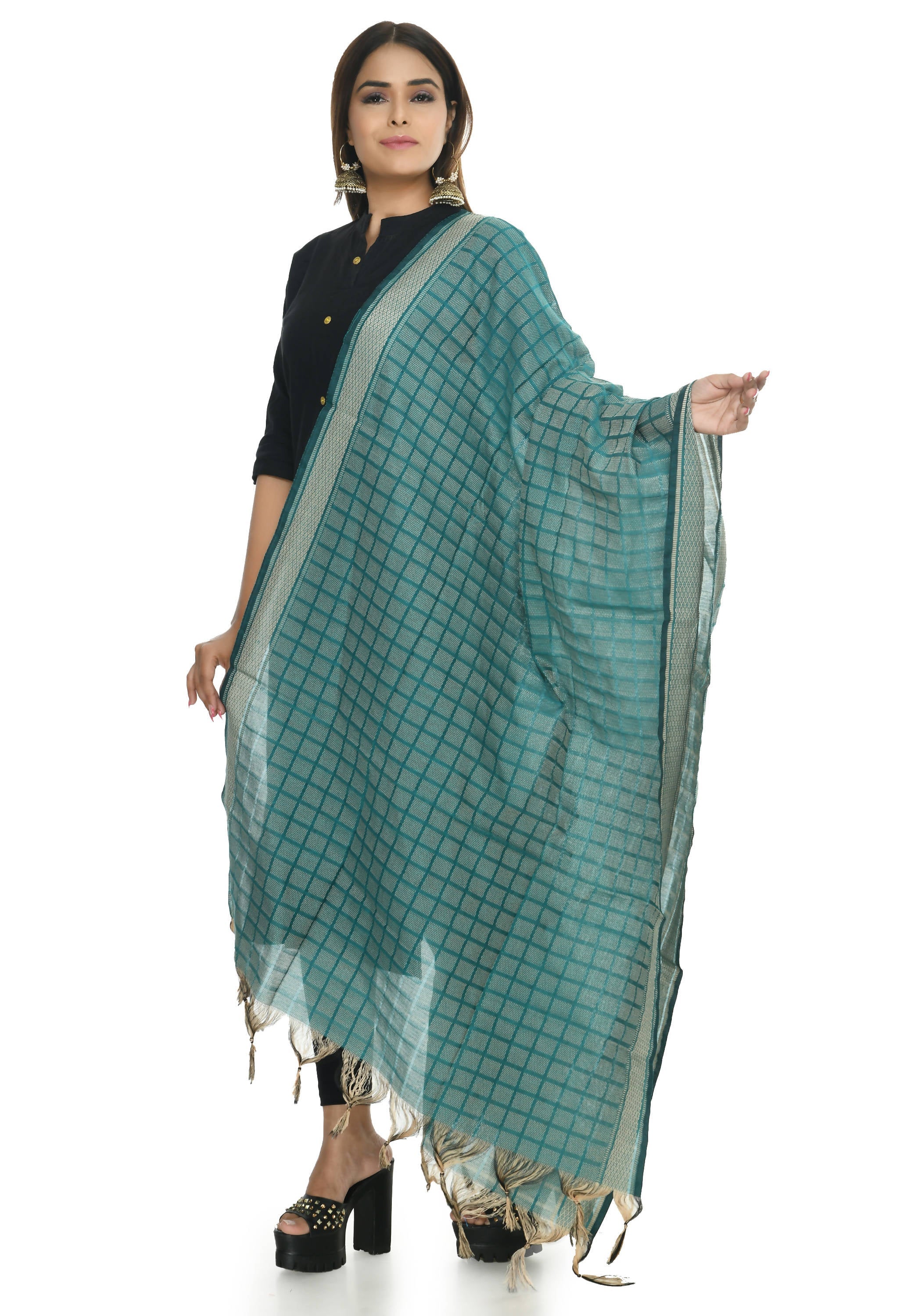 Aqua Blue Handloom Cotton Dupatta - Soft Breathable Fabric