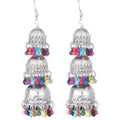 Traditional hanging jhumka earrings featuring multicolor pearl tassels
