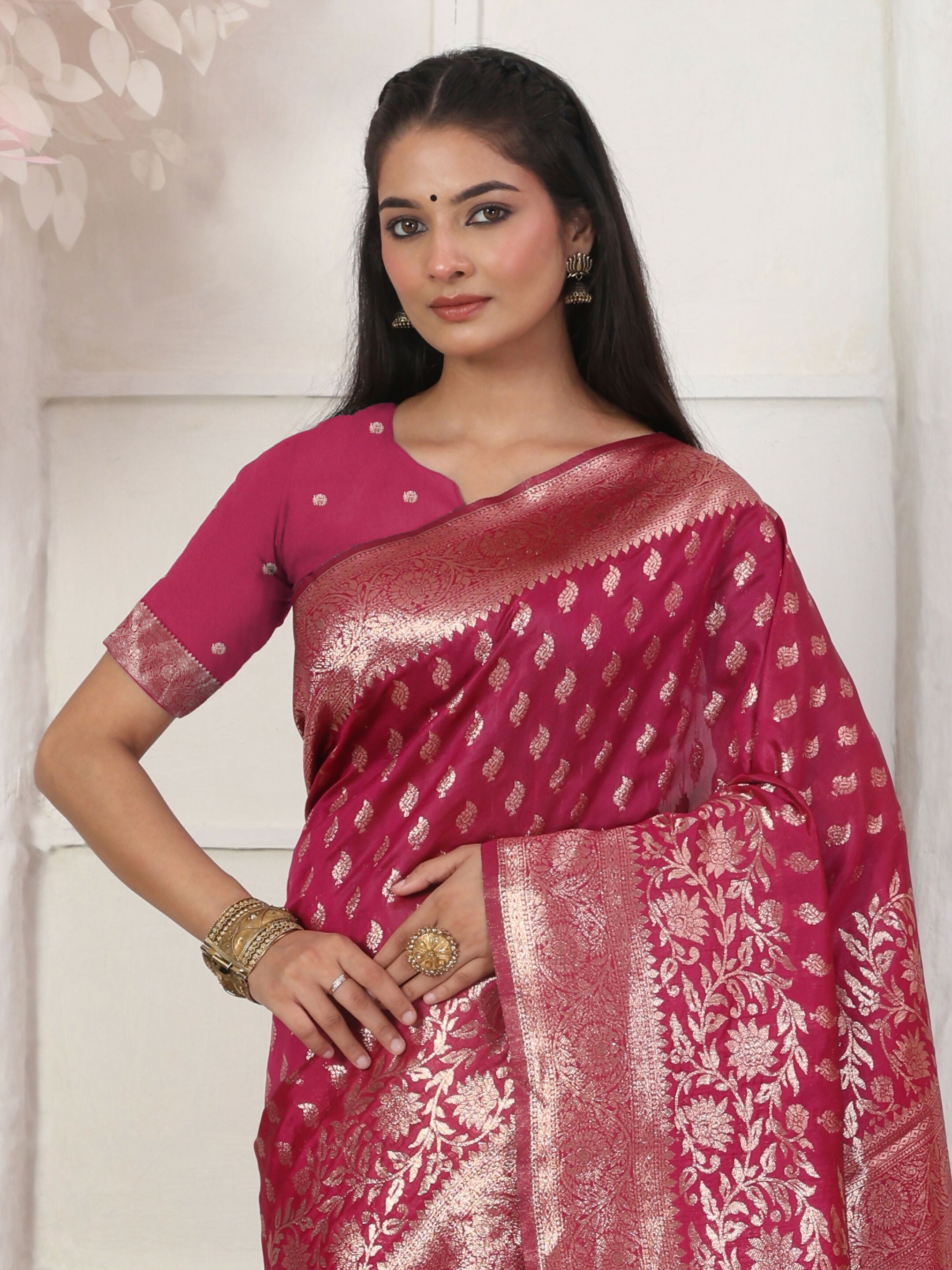 Lichi Silk Wine Saree with Matching Blouse Piece