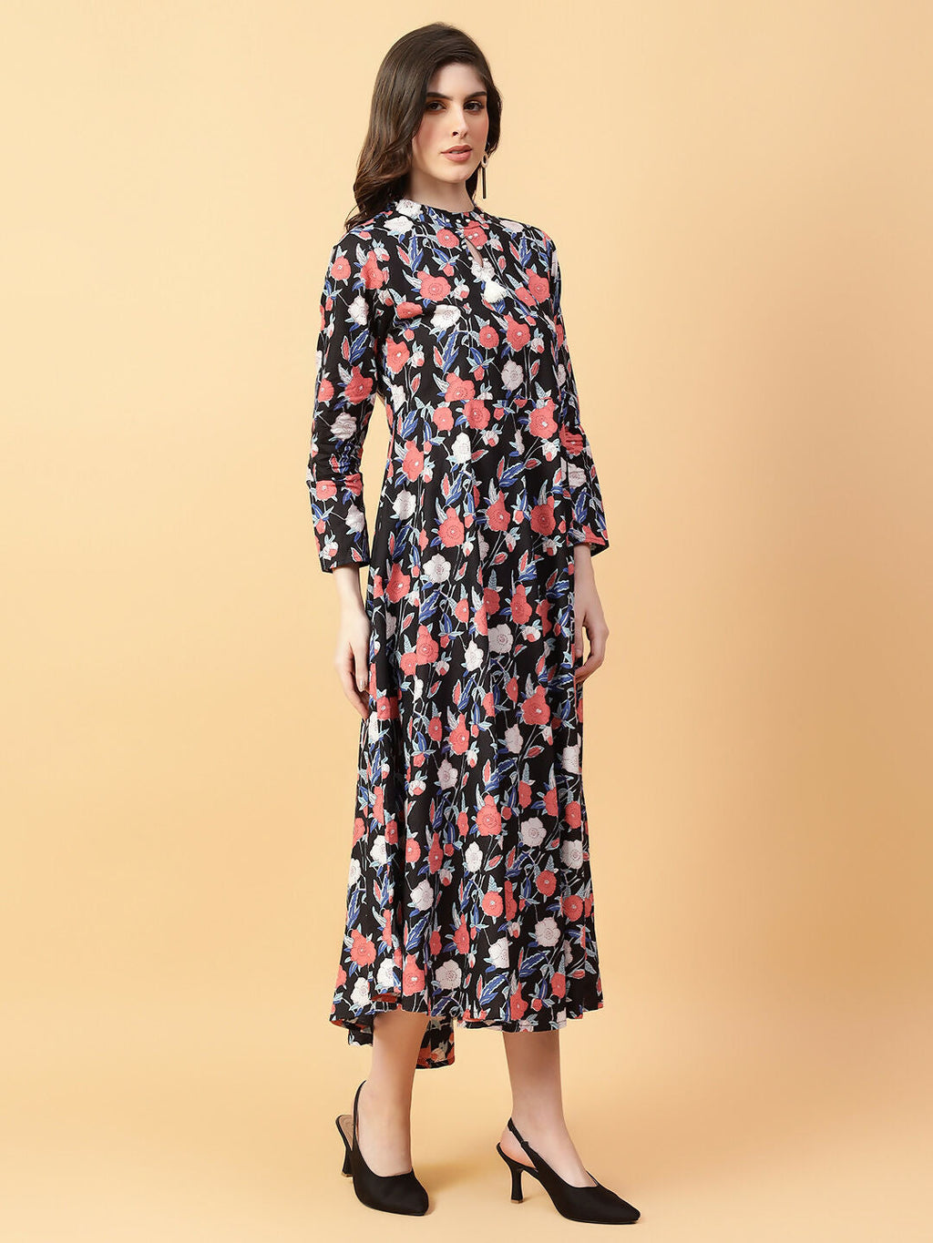 Black Cotton Printed Dress with Hand Work - Boho Chic Style