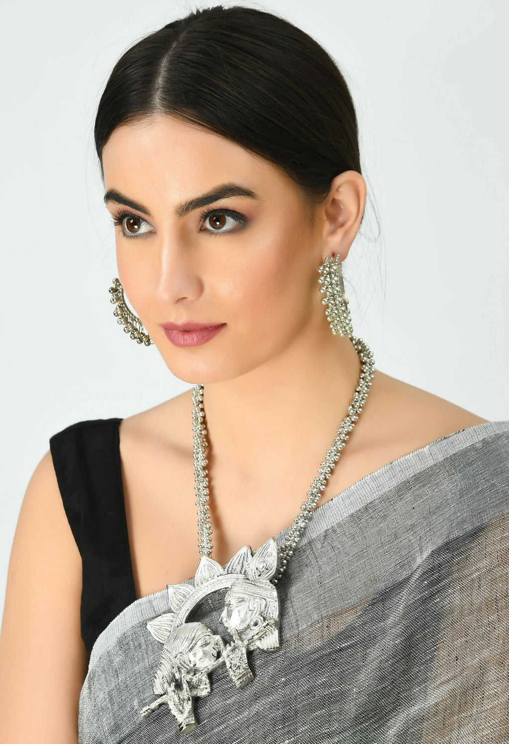 Oxidised Silver-Plated Brass Radha Kishan Long Necklace Set