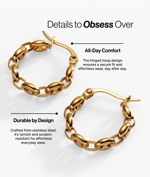 Frozen Mariner Chain Hoop Earrings in Durable Stainless Steel