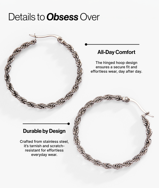 Frozen French Rope Hoop Earrings in Gold and Silver