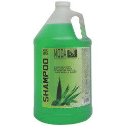 MODA Aloe Vera Shampoo gallon jug with green and white branding.