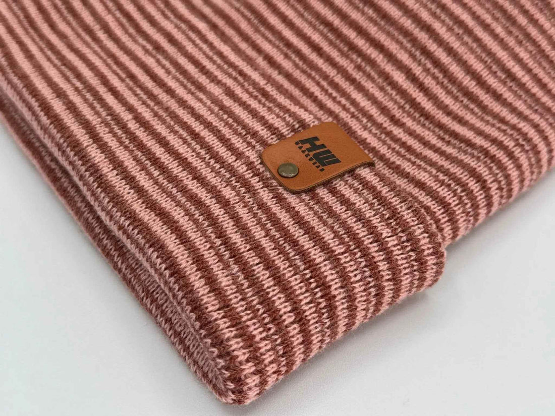 HAAKWEAR H-Stitch Cuffed Beanie - Trending Men’s & Women’s Beanie | Burgundy/Pink Contrast | Made in USA