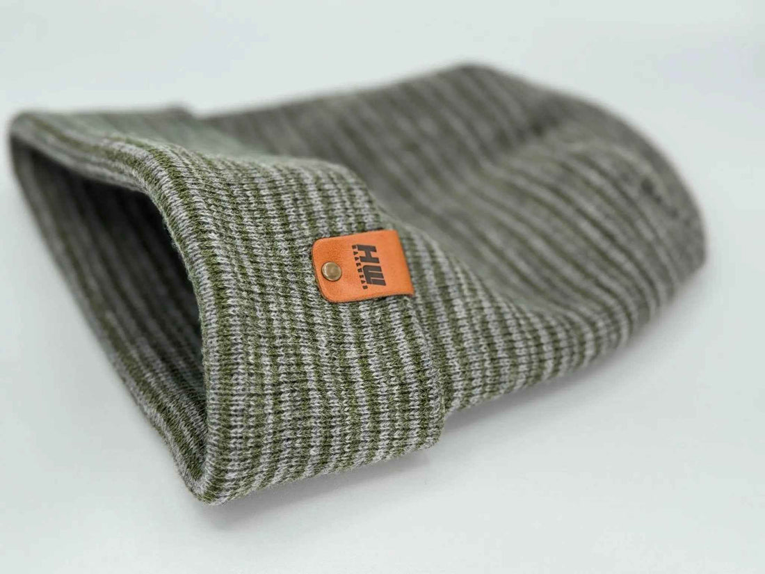 HAAKWEAR H-Stitch Contrast Cuffed Beanie – Gray/Green | Made in USA | Trending Designer Winter Hat 2025
