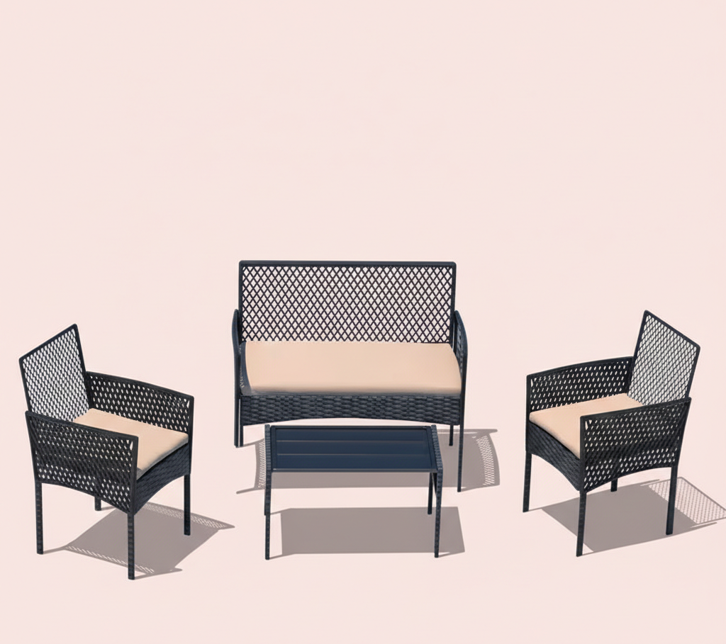 4-Piece Outdoor Patio Furniture Set with Wicker Rattan Sofa & Table