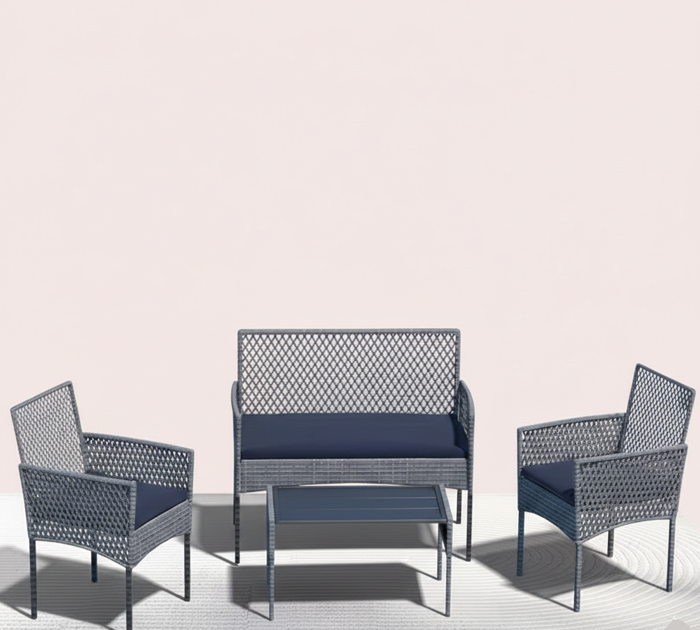 4-Piece Outdoor Patio Furniture Set with Wicker Rattan Sofa & Table
