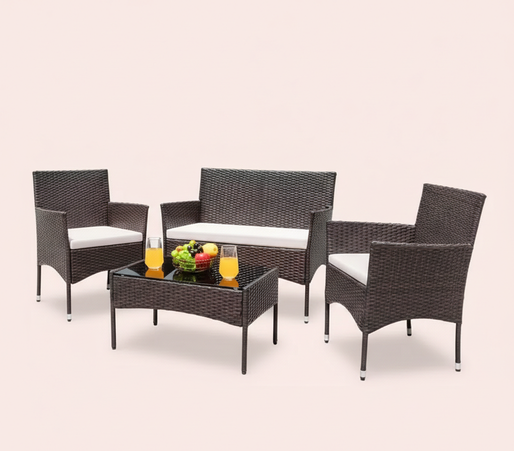 4-Piece Outdoor Patio Furniture Set with Wicker Rattan Sofa & Table