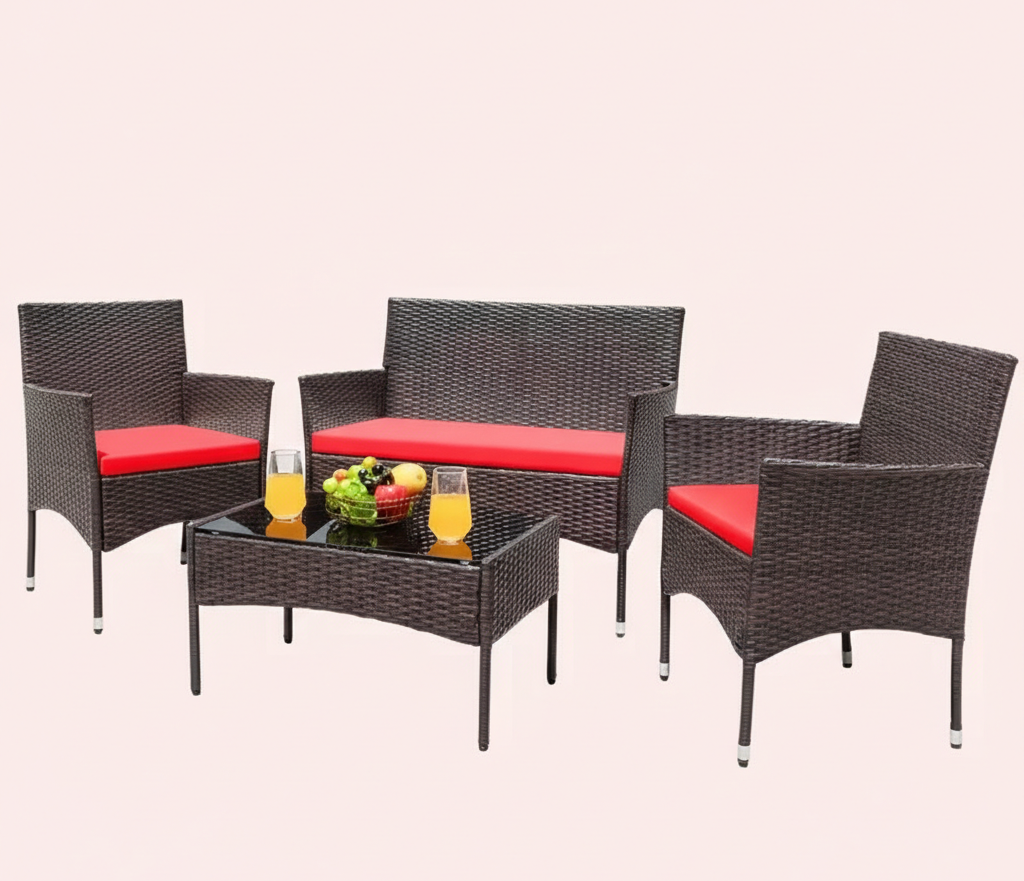 4-Piece Outdoor Patio Furniture Set with Wicker Rattan Sofa & Table