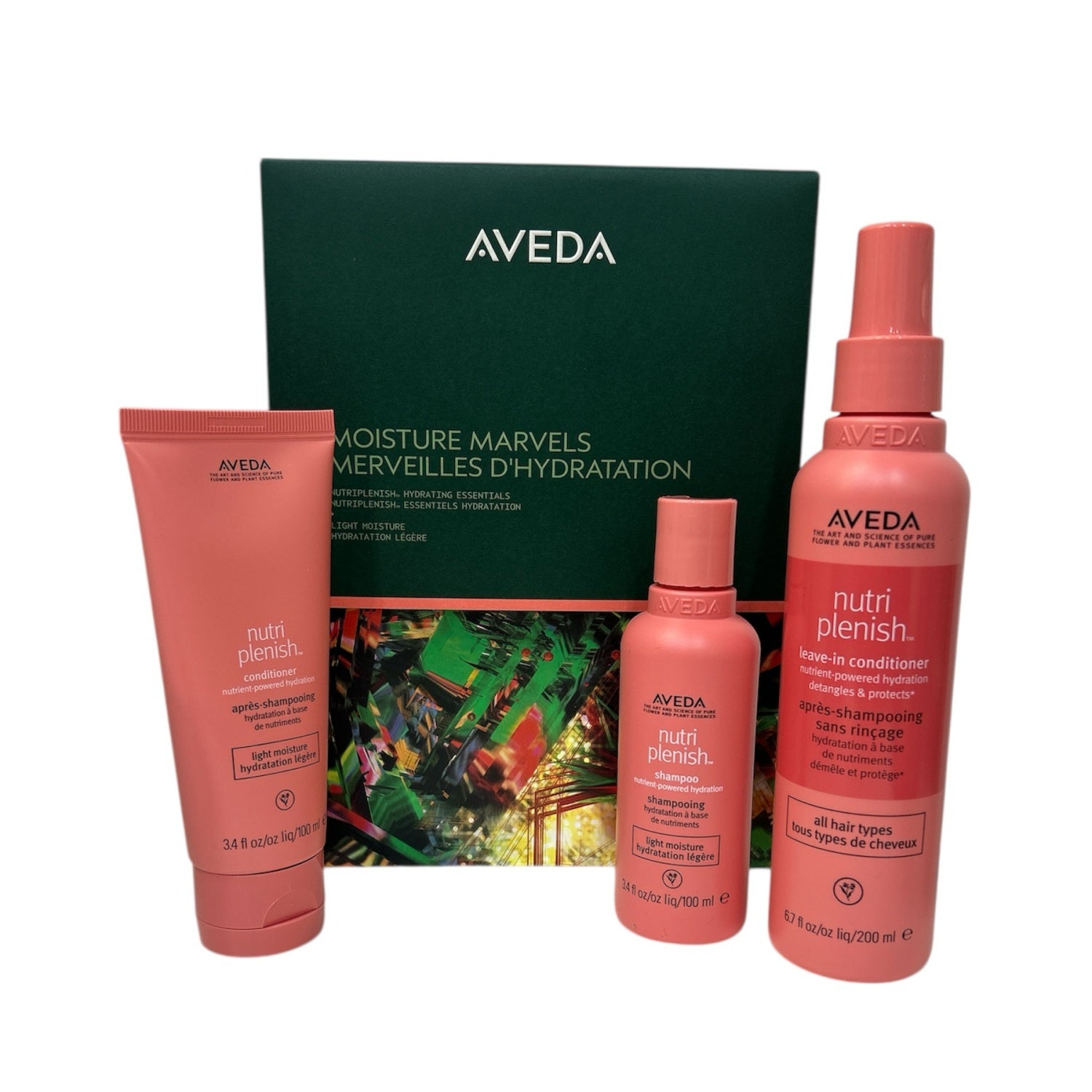 Aveda Nutriplenish Hydrating Essentials Light Moisture gift set in multicolor paperboard packaging
