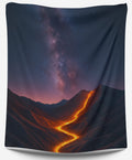 Molten Skyflow Tapestry featuring a glowing river of light in dark mountains under a starry Milky Way sky.