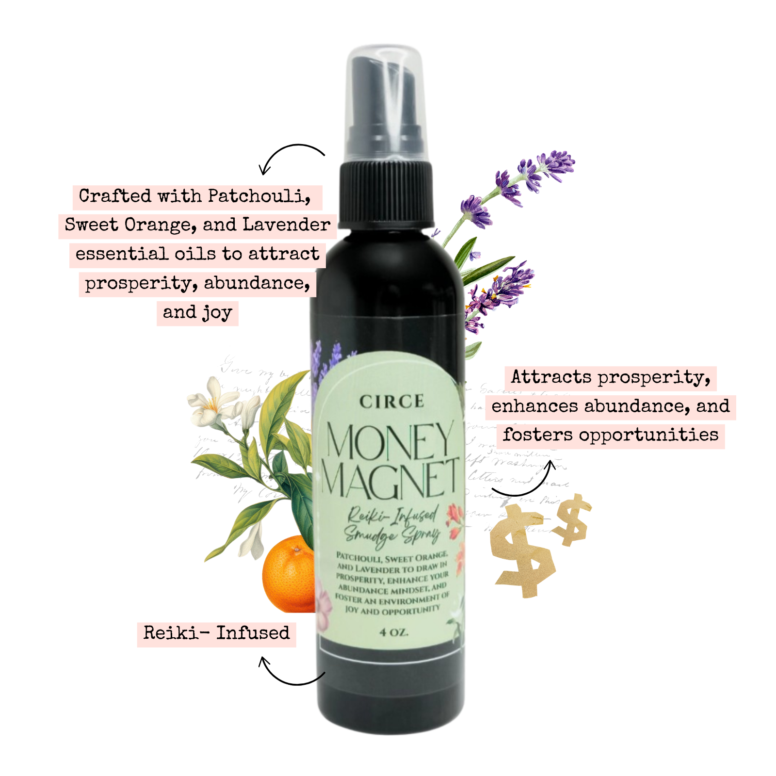 Money Magnet Smudge Spray – 4 oz | Abundance, Prosperity & Good Fortune Ritual Spray with Herbs & Clean Fragrance