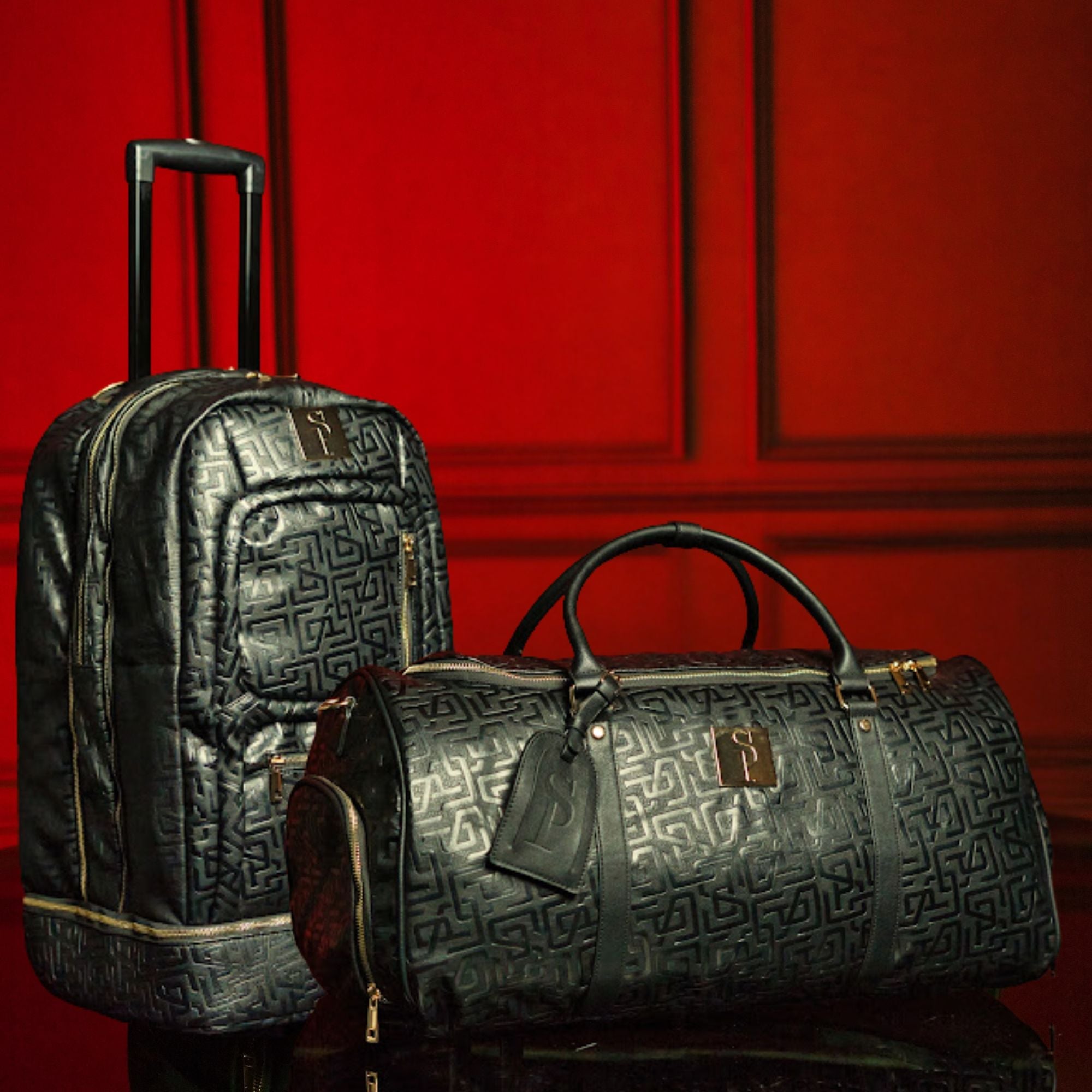 Monogram Leather Roller Bag Set (Signature Roller and Duffle)