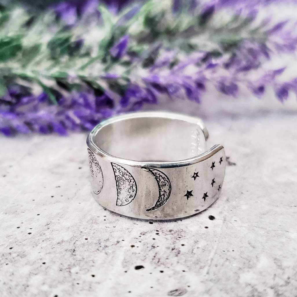 Moon Phases Celestial Silver Ring