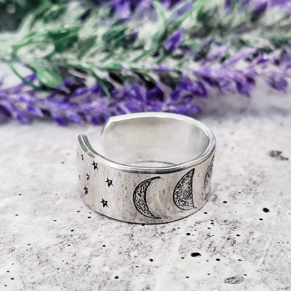 Moon Phases Celestial Silver Ring