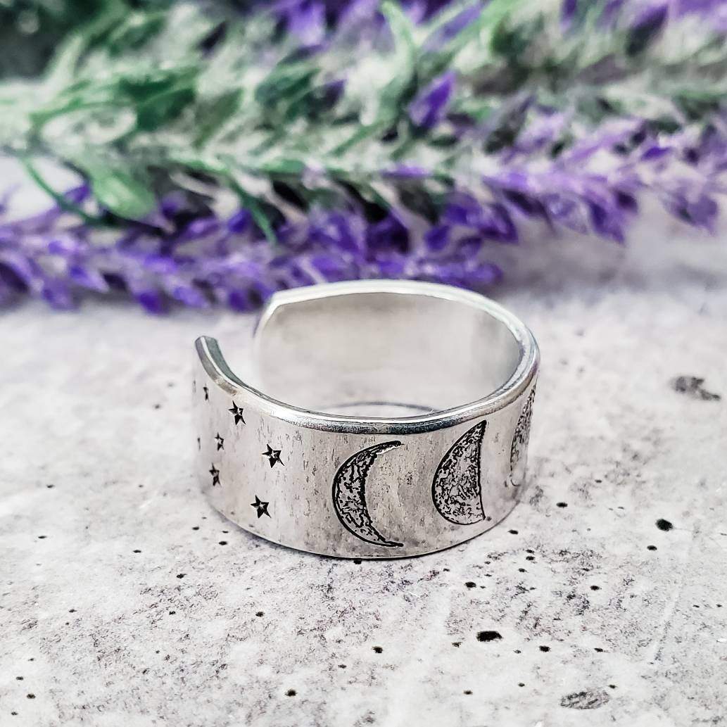 Moon Phases Celestial Silver Ring