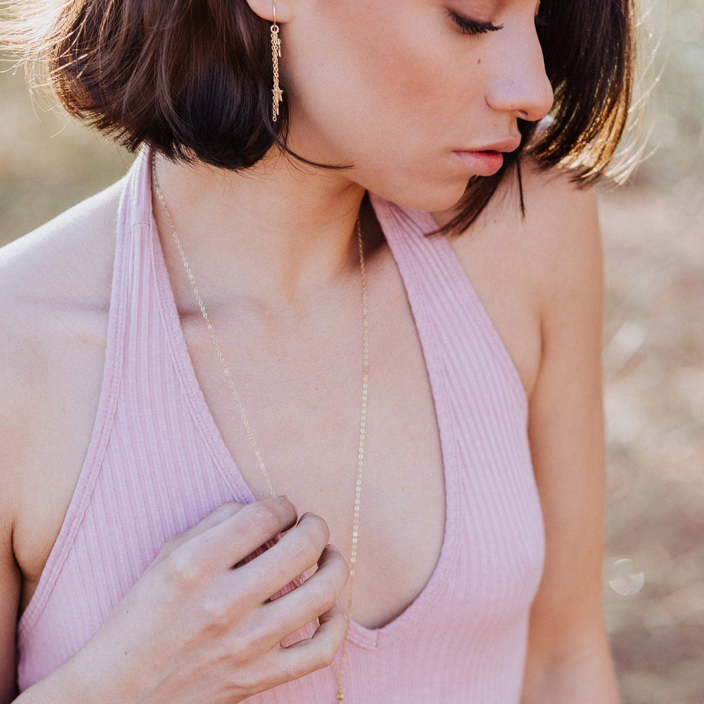 Moon and Star Druzy Threader Earrings