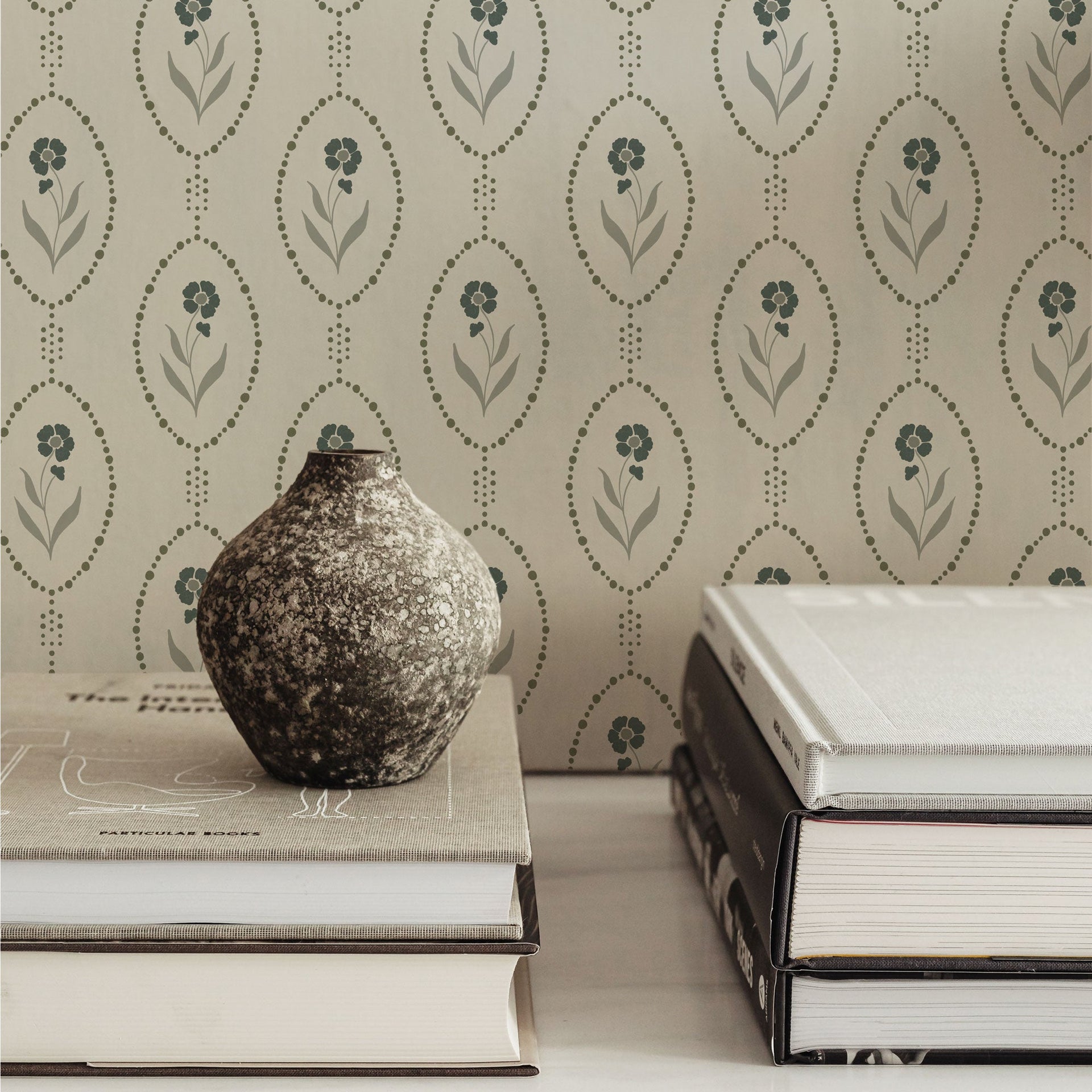 Isabella Floral Wallpaper - White, Brown & Taupe Vintage Style