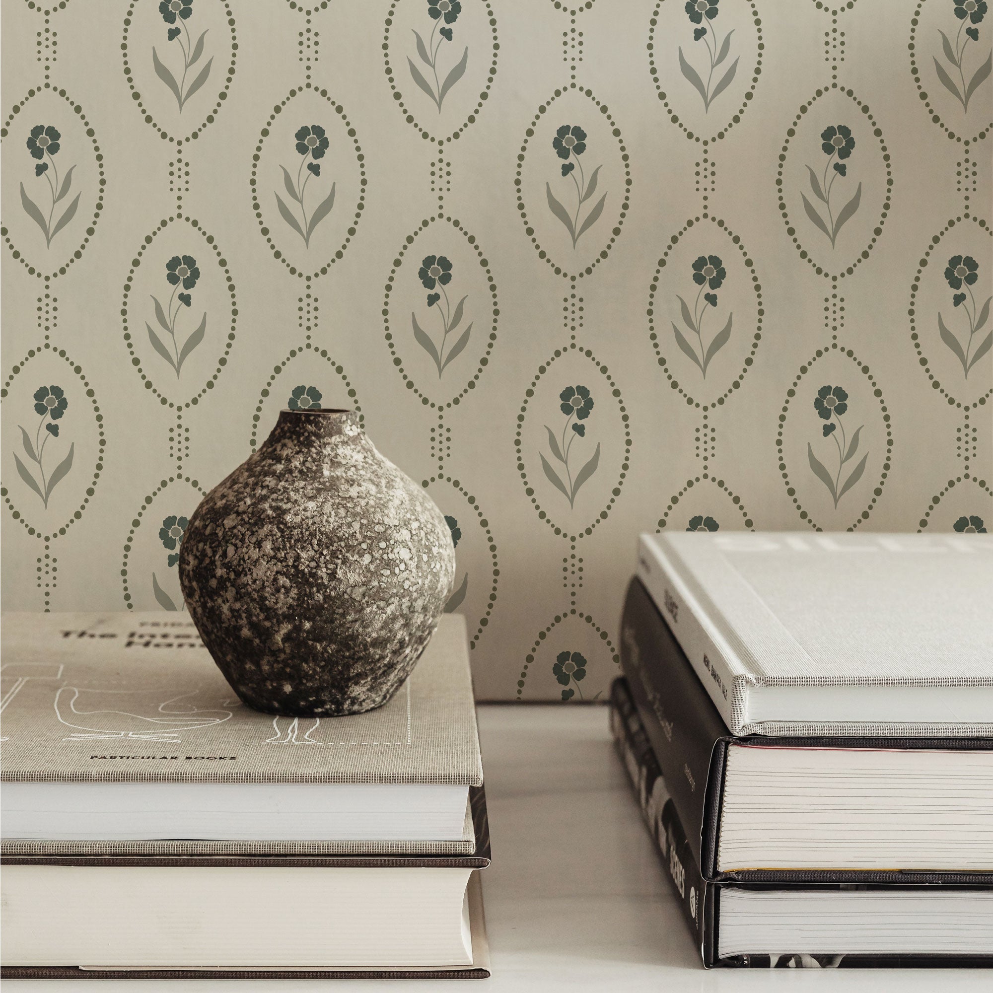 Isabella Floral Wallpaper - White, Brown & Taupe Vintage Style