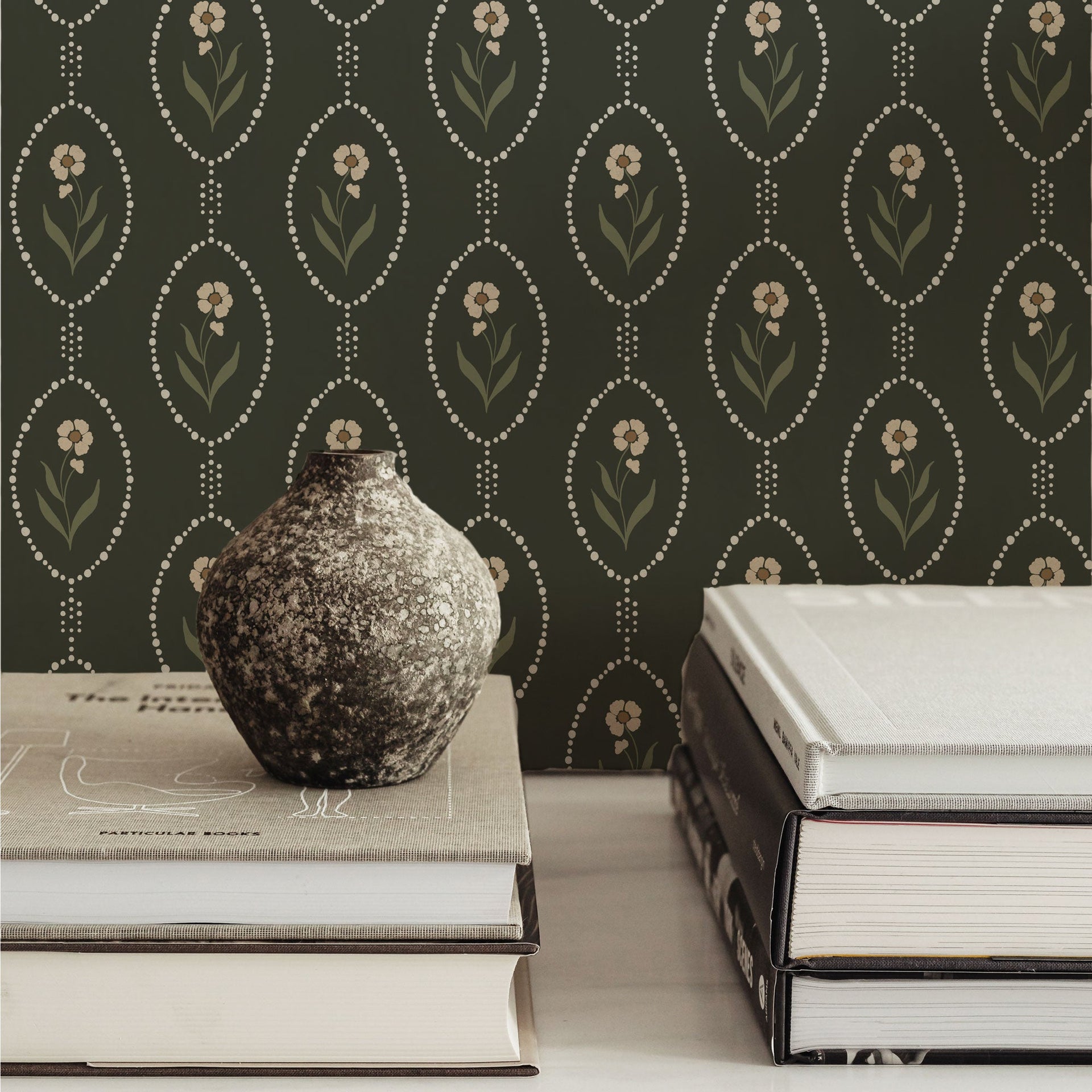 Isabella Floral Wallpaper - White, Brown & Taupe Vintage Style