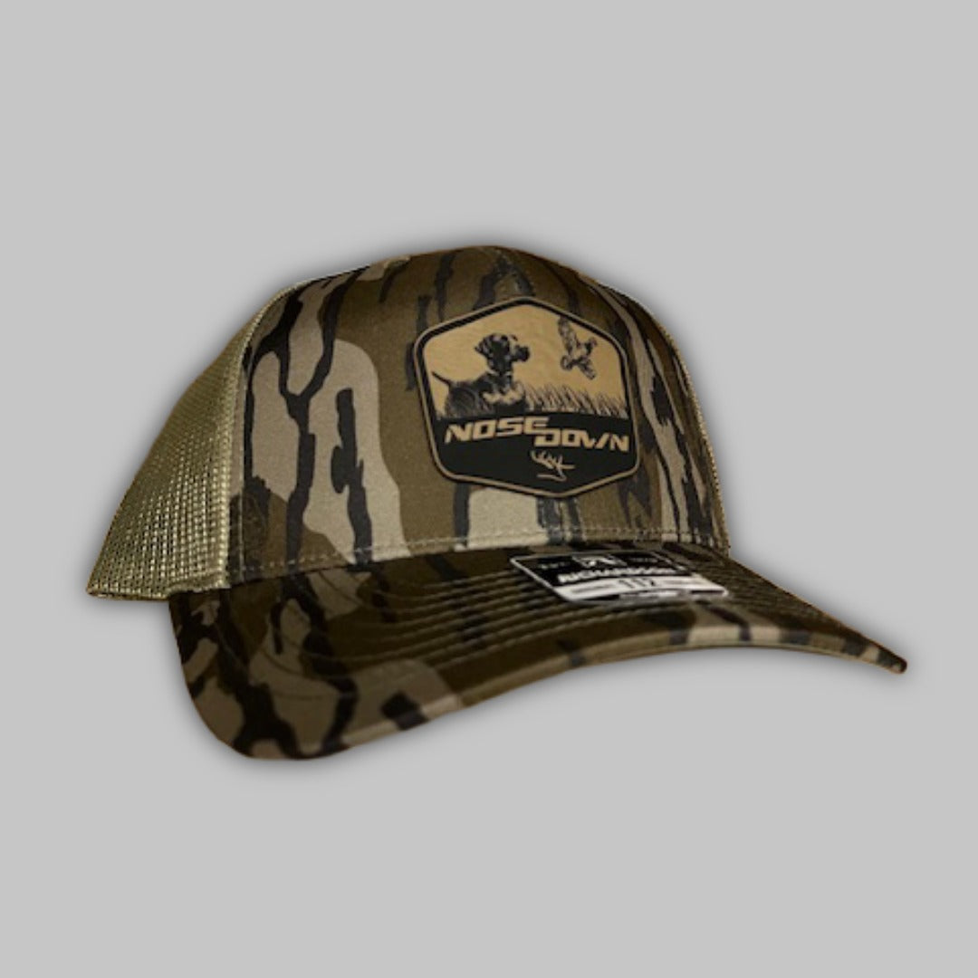 Quail Flush Trucker Hat with Pointing Setter Dog Graphic