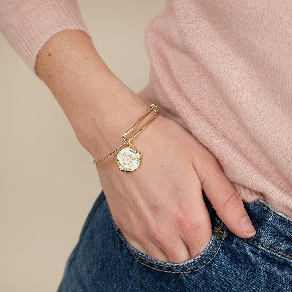 Mother of the Bride Charm Bangle with White Enamel Detail