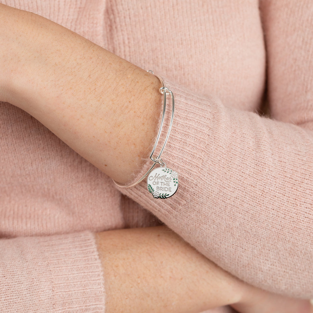 Mother of the Bride Charm Bangle with White Enamel Detail