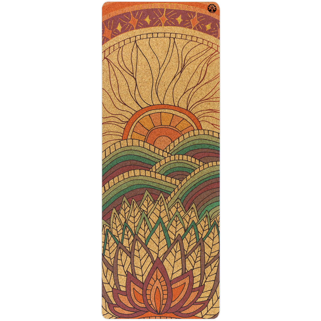 Original abstract cork yoga mat available in brown, green, and orange