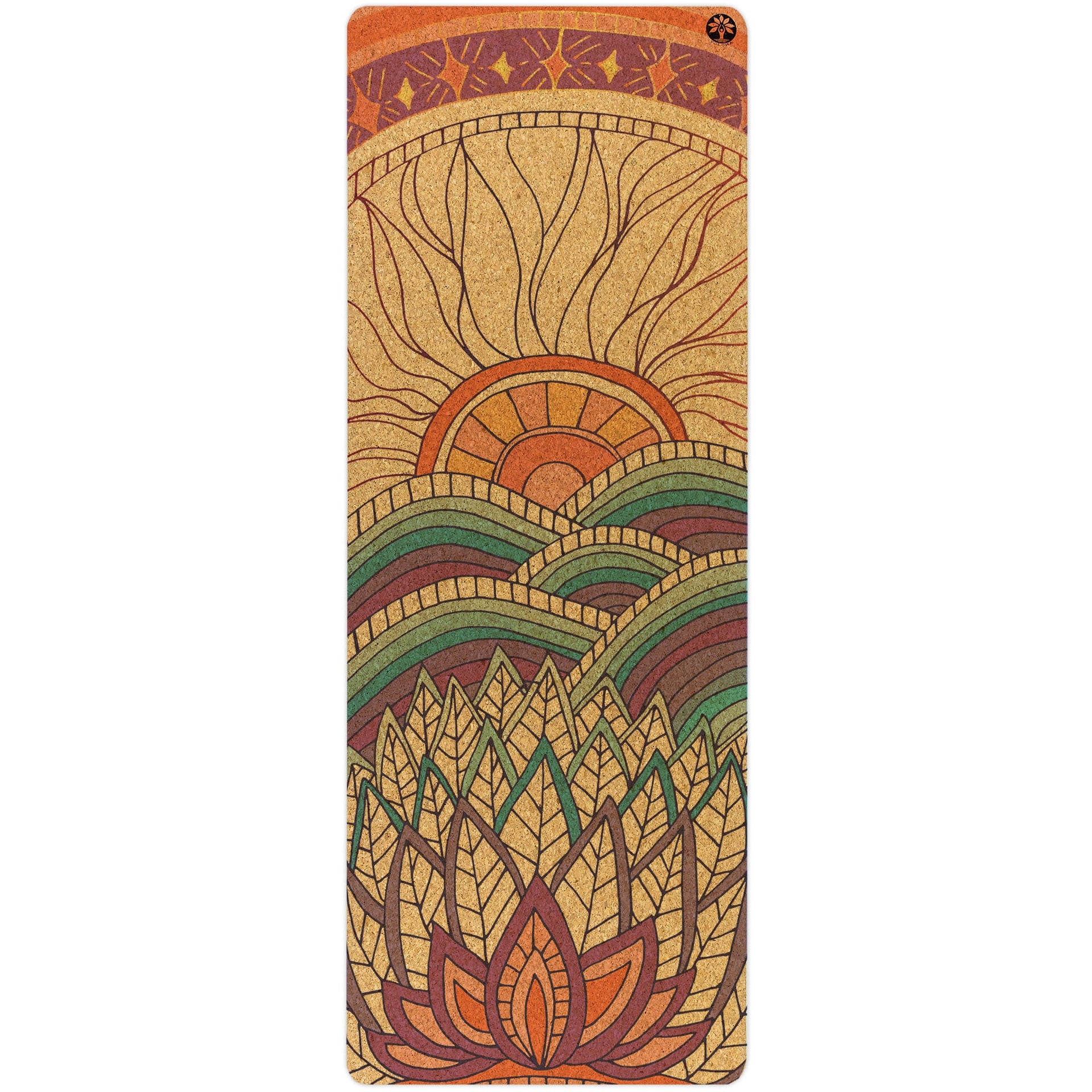 Original abstract cork yoga mat available in brown, green, and orange