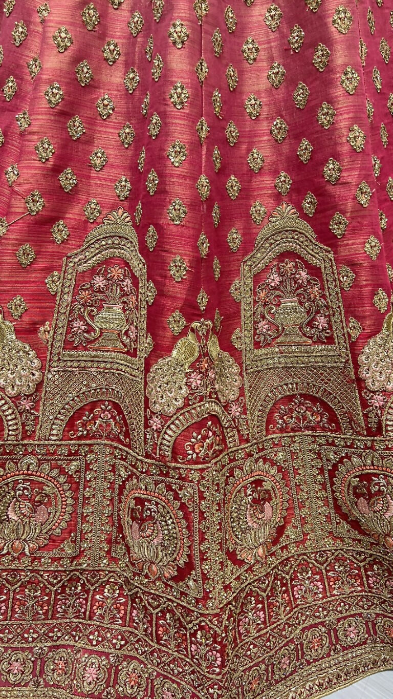 Red Bridal Net Lehenga Choli with Sequins and Diamond Work
