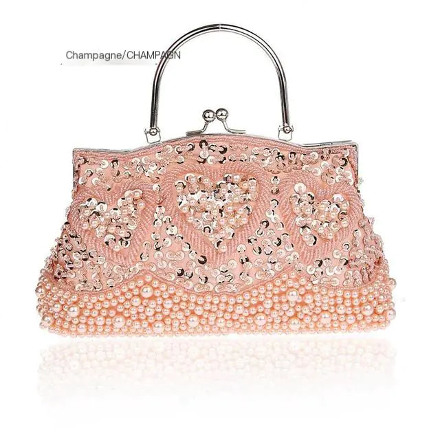 Gray Beaded Sequined Embroidery Shoulder Bag Clutch