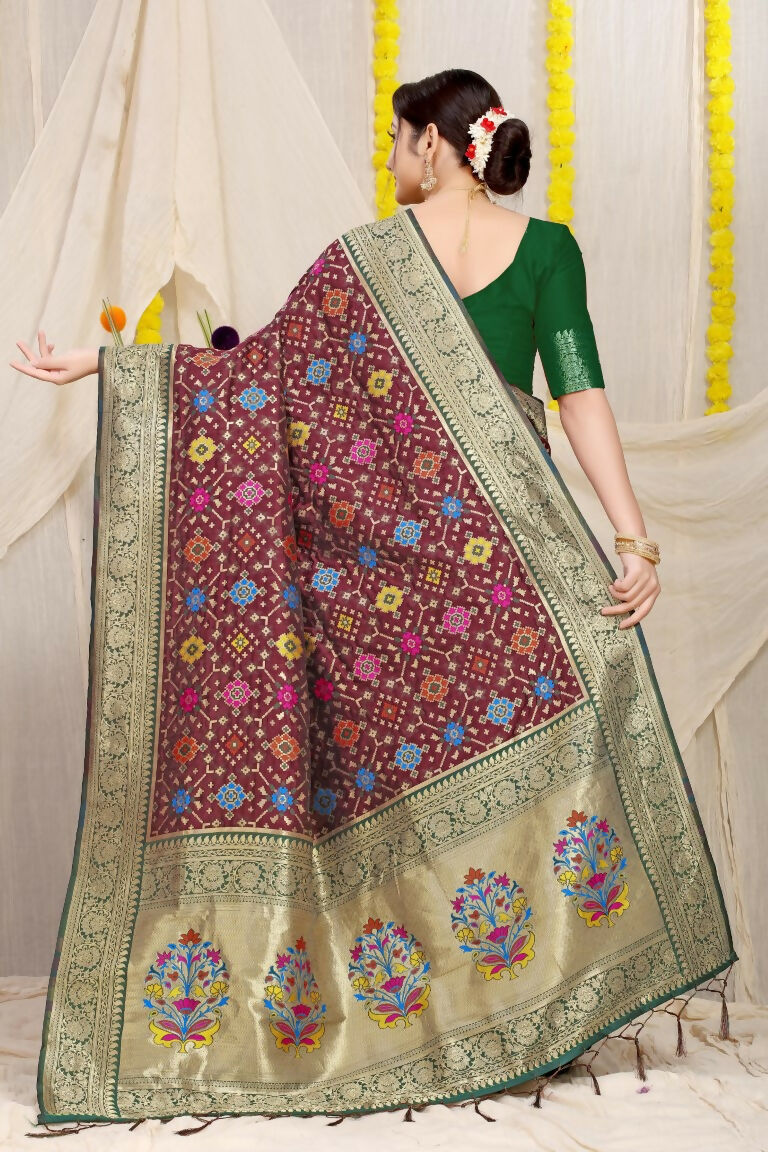 Wine Patola Silk Saree with Rich Zari Woven Patterns