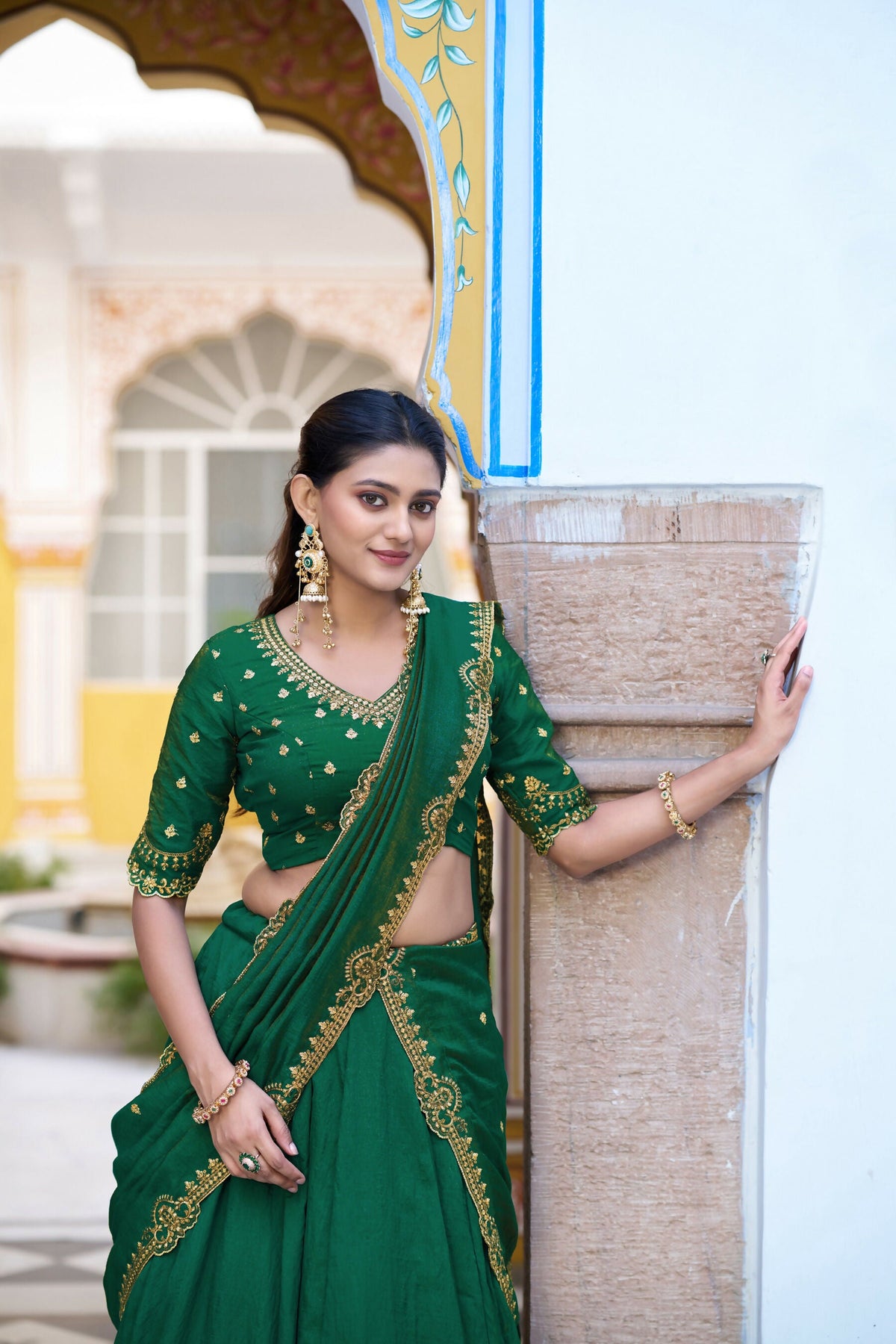 Green NC Silk Lehenga with Embroidery Work Choli