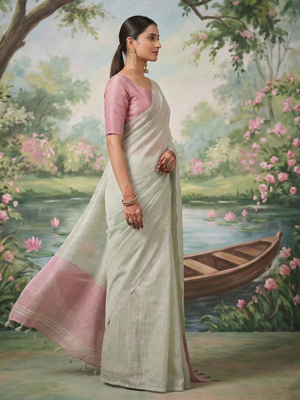 Silver Tissue Silk Saree with Matching Blouse
