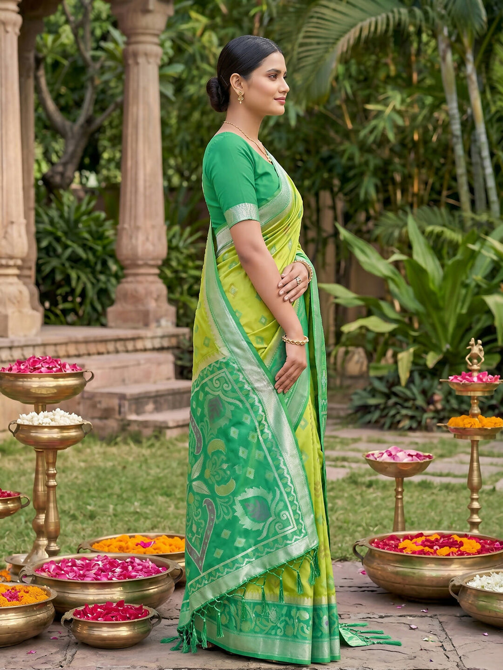 Light Green Soft Silk Saree with Matching Blouse Piece