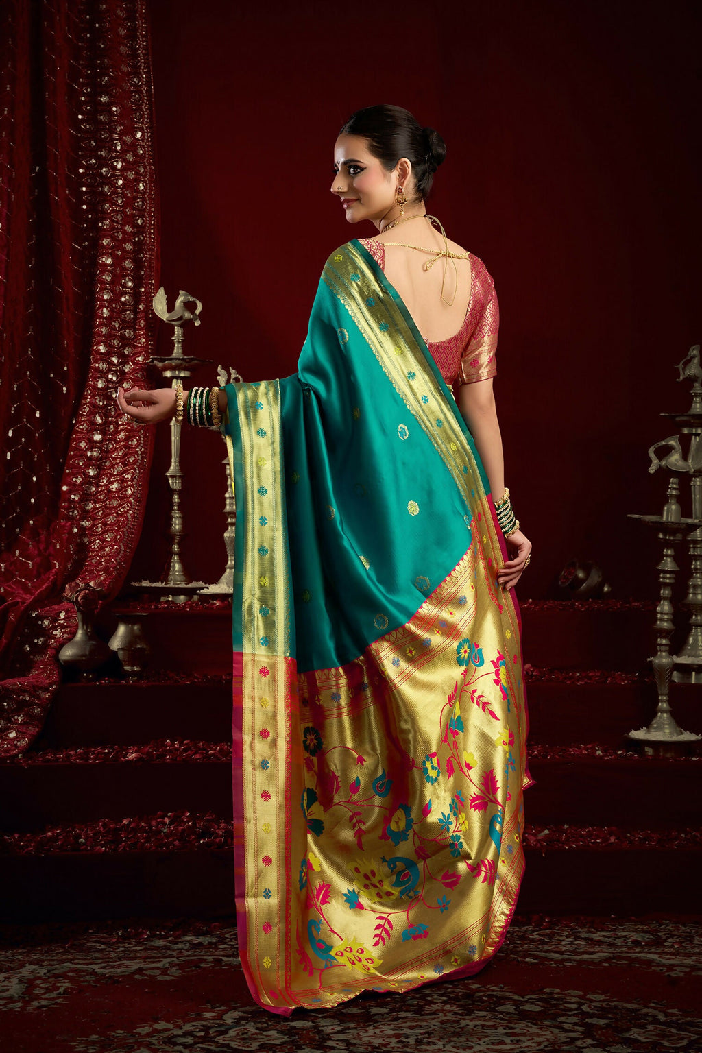 Aqua Blue Paithani Silk Blend Saree with Butti Work