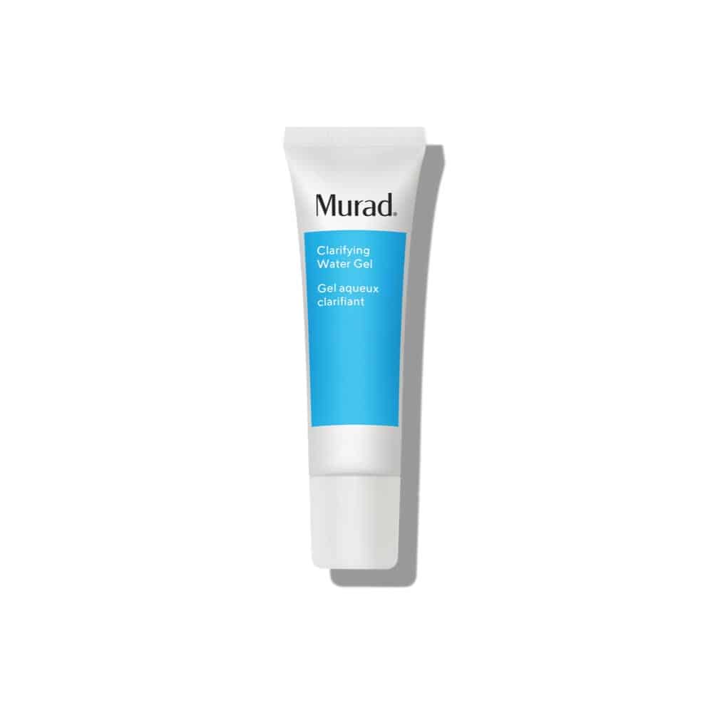 A 2.0 oz bottle of Murad Clarifying Water Gel featuring salicylic acid and hyaluronic acid for clear, hydrated skin.