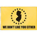 Mutual Feelings Garden State novelty flag in yellow and black, displayed outdoors.