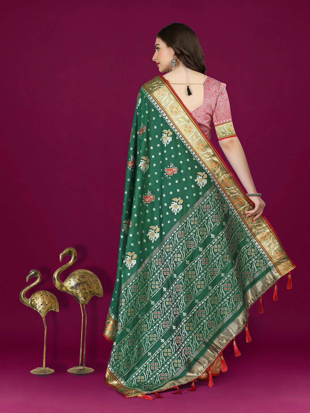 Green Patola Silk Saree with Zari Meenakari Woven Design
