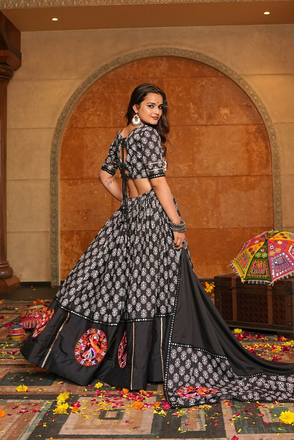All-Black Designer Navratri Lehenga Choli in Crepe Fabric