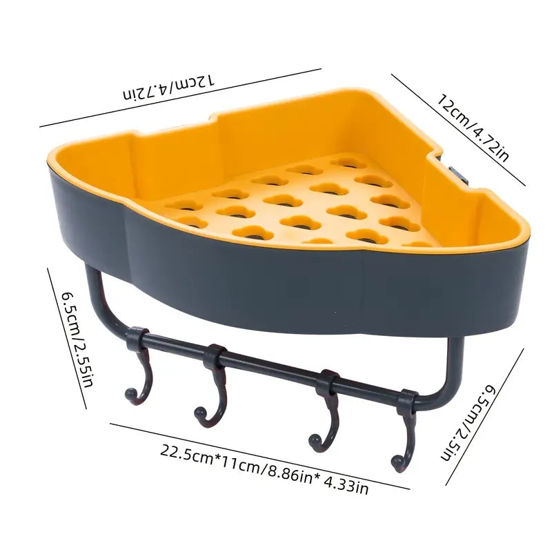 Triangular Adhesive Shelf with Hook for Bathroom
