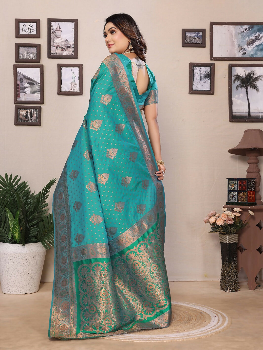 Light Green Banarasi Woven Soft Silk Saree with Matching Blouse