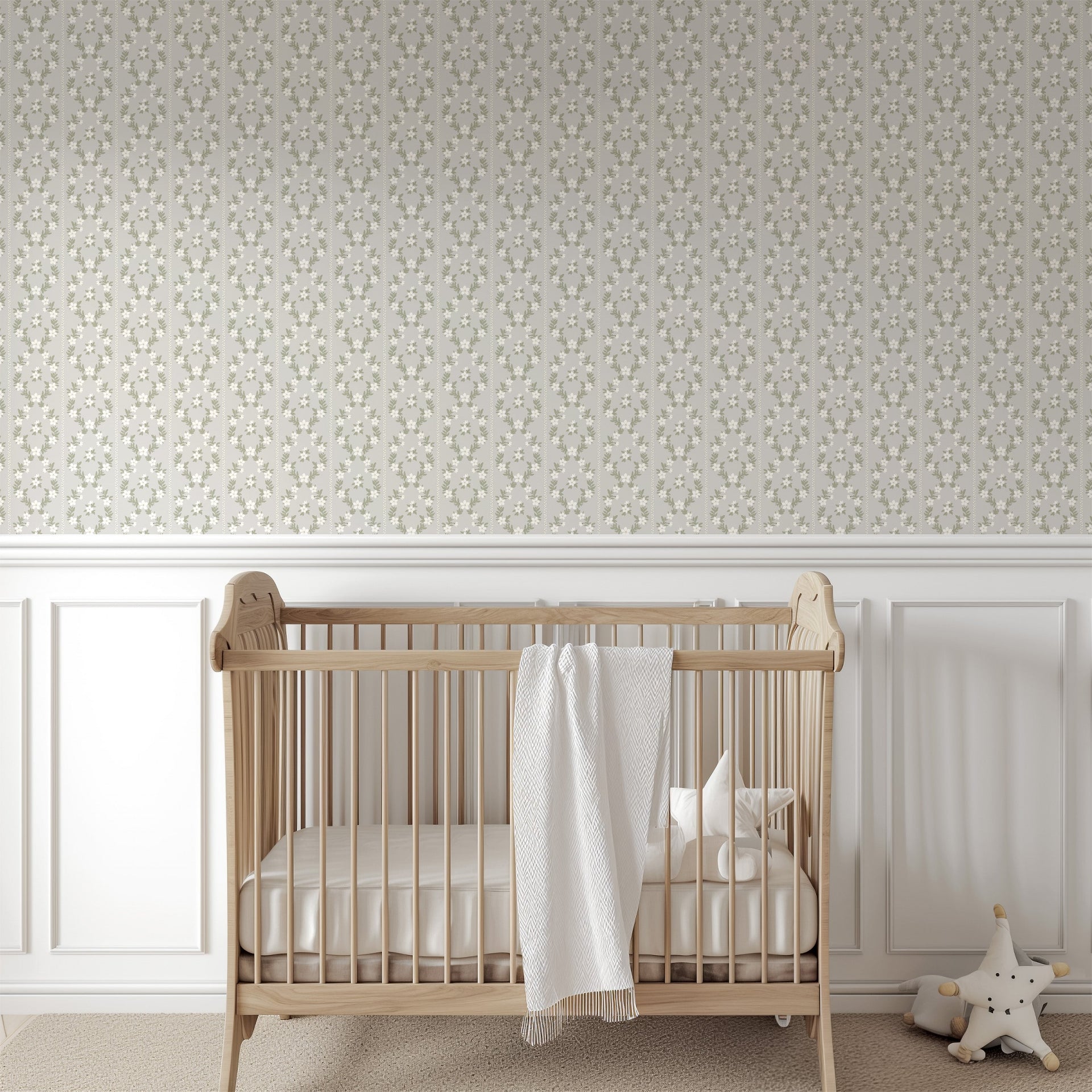 Myrtle Floral Removable Wallpaper in Blue and Sage-Green