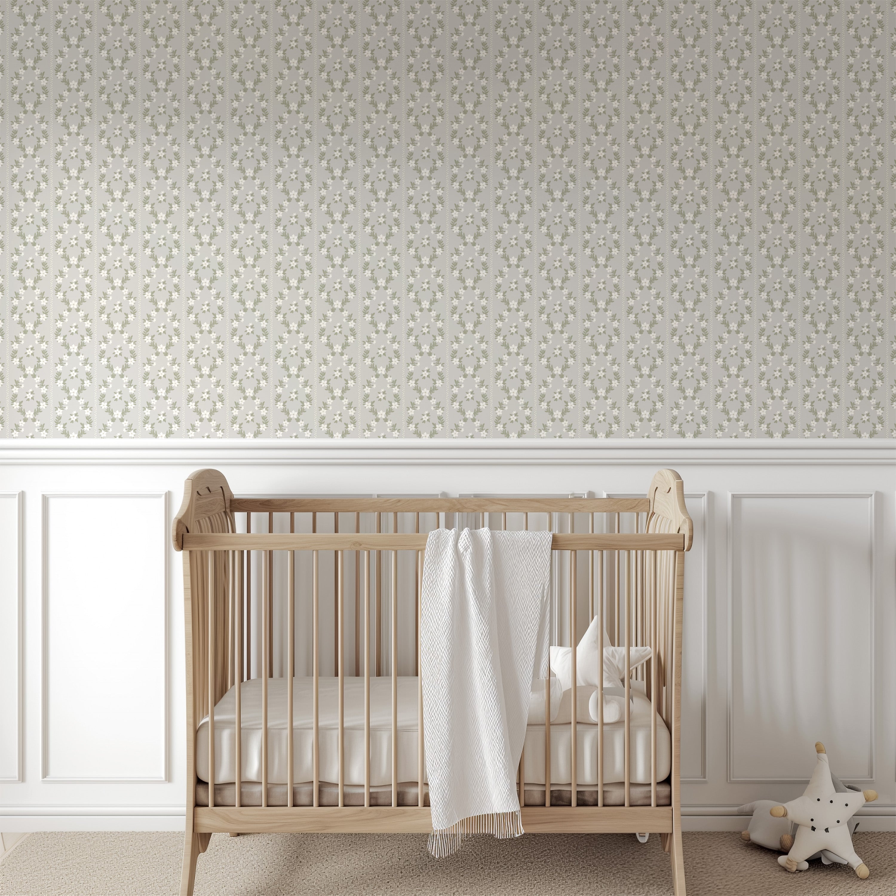 Myrtle Floral Removable Wallpaper in Blue and Sage-Green